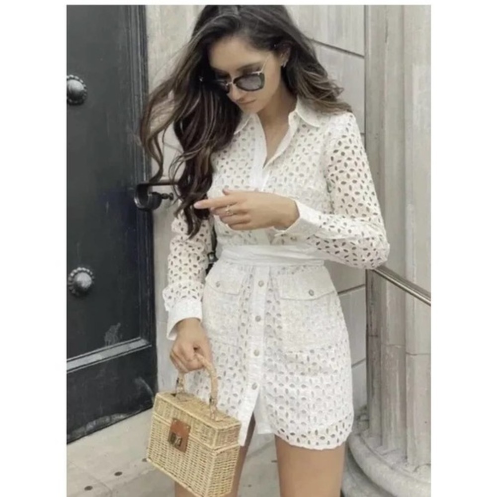 Zara belted embroidered mini dress